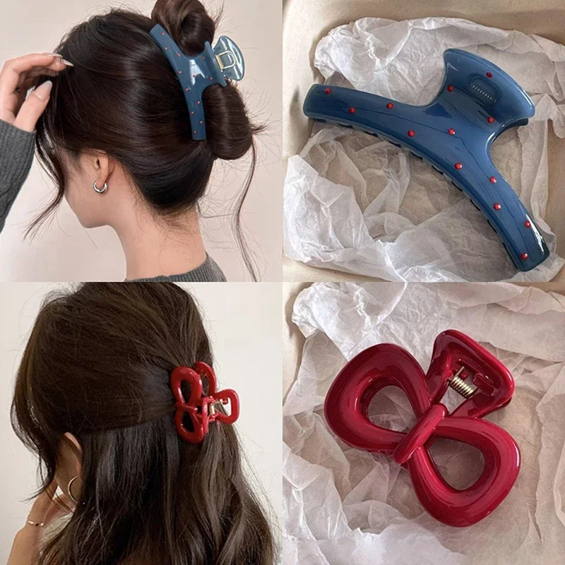 

1/2 шт. винтажная элегантная заколка-краб с красным бантом в горошек, корейский аксессуар для волос для женщин