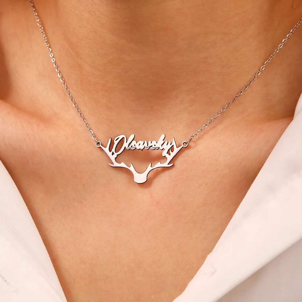 

Personalized custom name necklace stainless steel fawn collarbone chain women's fashion high jewelry Valentine's Day gift