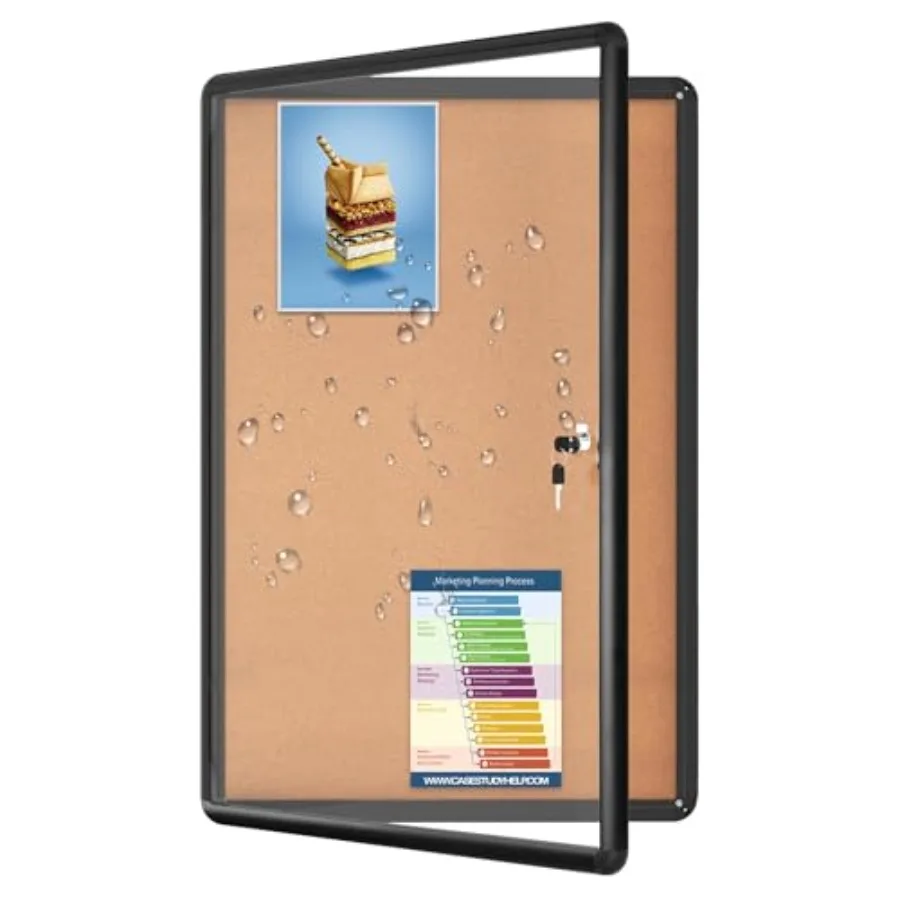 

36"x24" Enclosed Bulletin Board Tamper-Proof Dispaly Case Black Aluminium Frame Shatter Resistant Lockable Bulletin Board Enclo