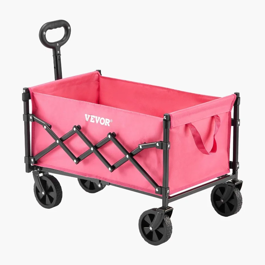 

Outdoor Collapsible Wagon Carts 120L 225LBS Heavy Duty Folding Garden Cart Pink