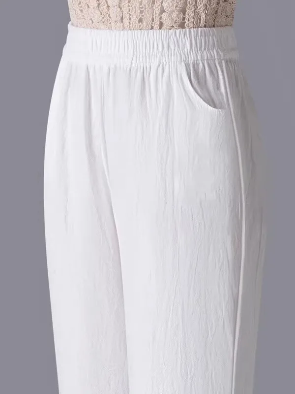 Taille haute coton lin sarouel femmes été 2025 nouveau respirant décontracté maman pantalon polyvalent coupe ample coréen Sle