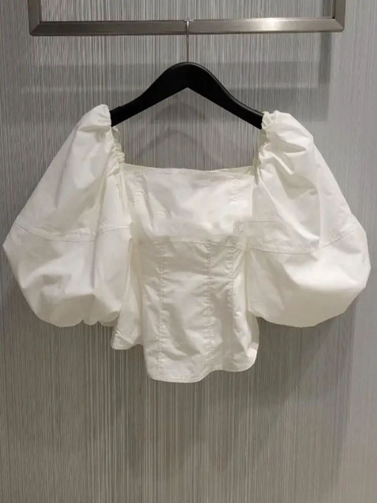 

Fashionable Square Collar Slim Fit Women's Shirt Lantern Sleeve Commute Style Summer New Arrival Korean Version Slimming Design