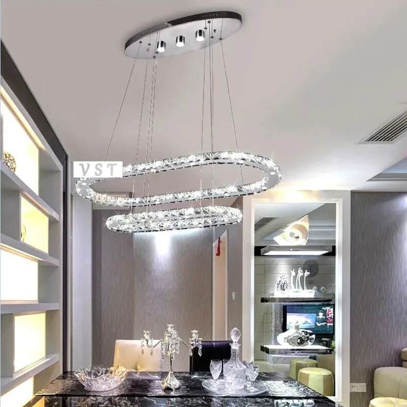 Lámpara colgante moderna y creativa para sala de estar, candelabro de cristal de acero inoxidable, candelabro LED oblongo, atmósfera exclusiva