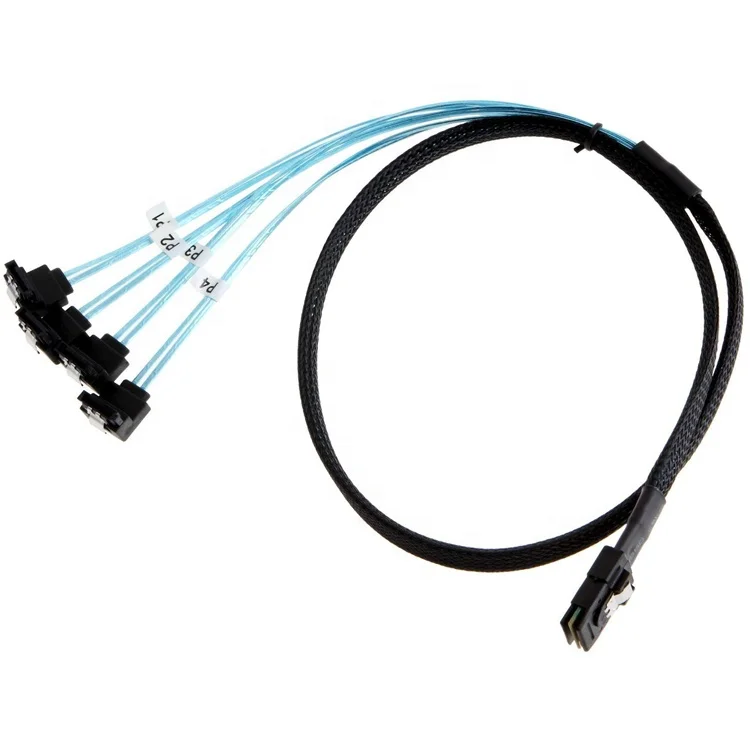 Mini SAS 36PIN interno (SFF8087) a 4 * SATA 7PIN con pestillo Cables de ruptura de ángulo recto