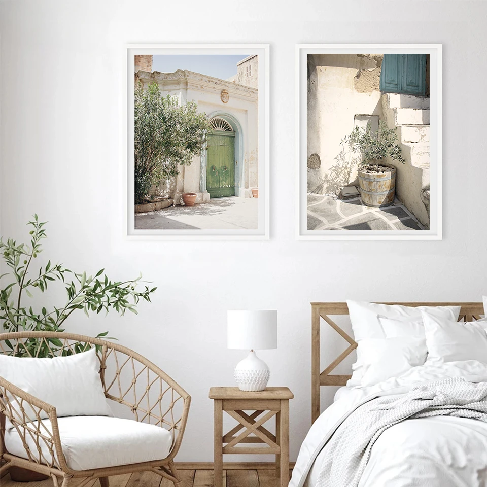 Scandinavian Simple Bohemian Wall Art Spanish Architecture Green Leaves Reeds HD Canvas Painting Poster Print Home Decor Gift view 4