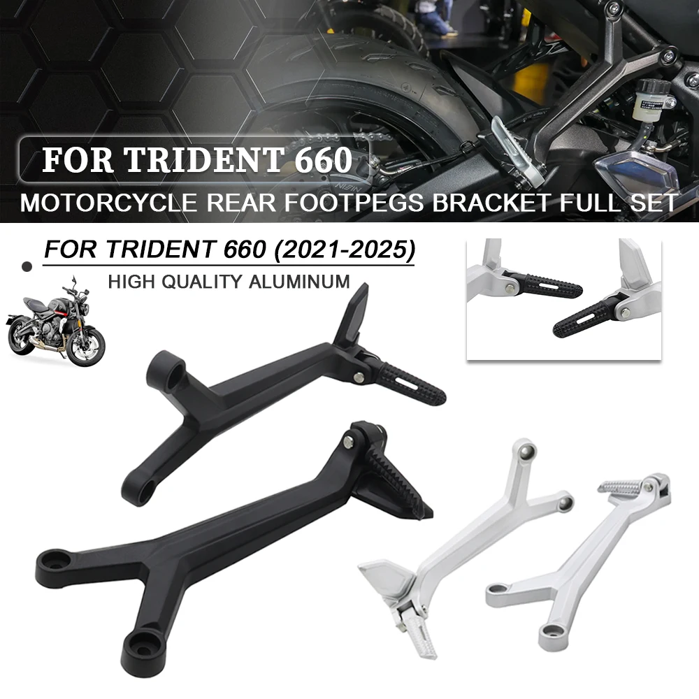 For Trident 660 2021-2025 TRIDENT660 Motorcycle Rear Passenger Footpegs Kit Foot Rest Bracket Full Set 2022 2023 2024