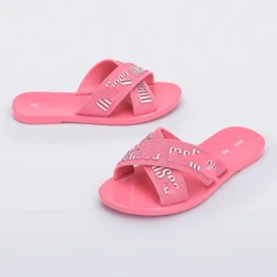 Mini Melissa Summer New Women's Shoes Square Head Cross Flat Sandals Simple Flip-flops Women Wear Slippers