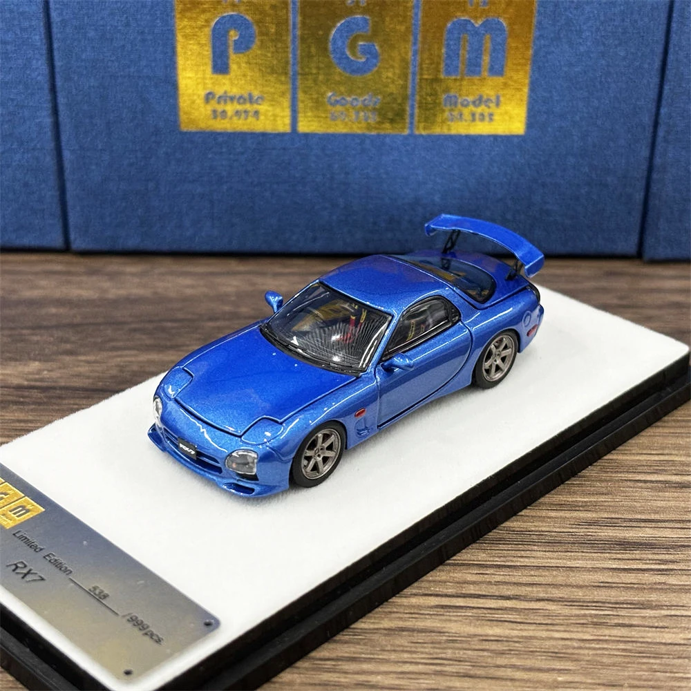 Newly Stocks PGM 1:64 Diecast Fully Opened Mazda RX7 Metalic Blue Color Model Car In 2024