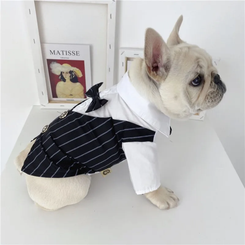 Dog Cat Clothes Pet Shirt Small Dog Clothes Pet Wedding Suit Formal Shirt For Dogs Bowtie Tuxedo Pet Outfit For Cat Teddy Thin S