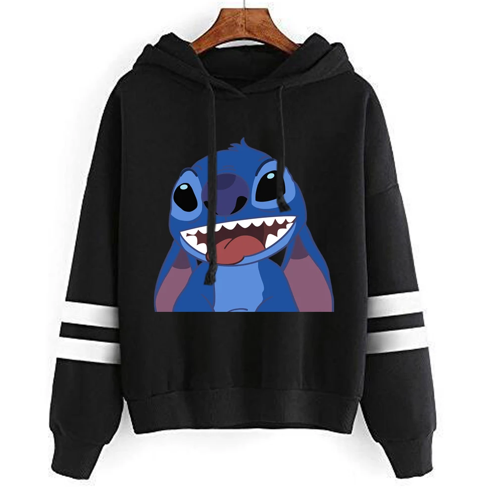 Sudadera con capucha de Disney Stitch para mujer, sudadera con cordón de retazos, jersey con estampado a rayas, camisa de manga larga, moda de otoño