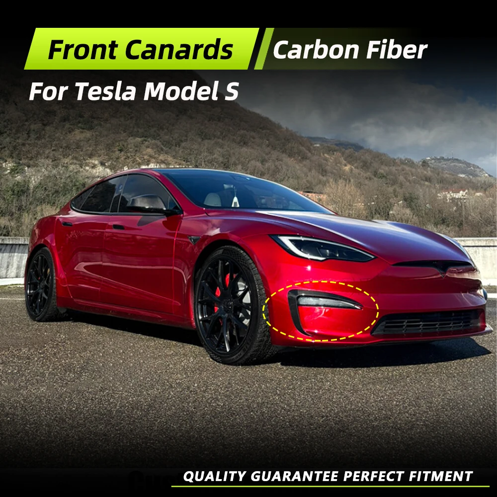 

Car Front Bumper Canards Vent for Tesla Model S Sedan 2021-2022 Carbon Fiber Car Side Air Vent Cover Apron Fin Front Splitters