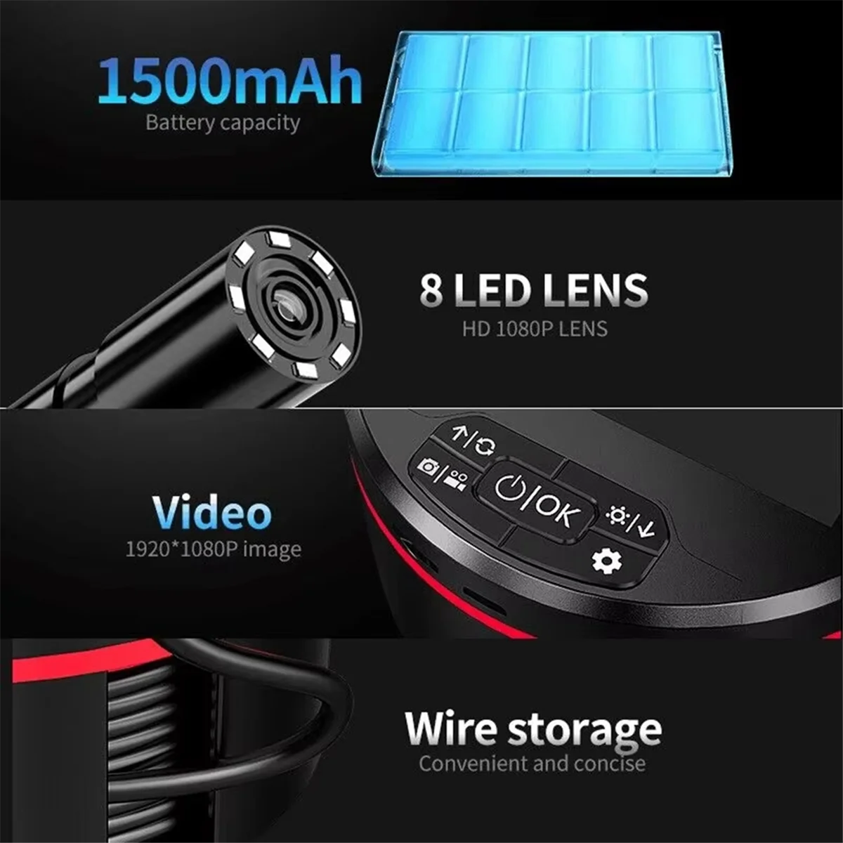 A002 5m Camera 8mm 1080P HD Stowable LCD Borescope with 4.3 Inch Handheld Pipe Sewer Inspection Camera