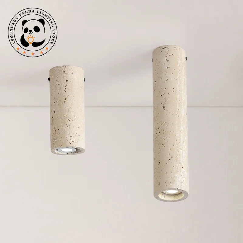 

Modern Minimalist Ceiling Lights Yellow Travertine Cylindrical Lampshade Homestay Parlor Corridor Balcony Home Decor Luminarias