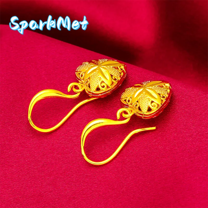 

Sparkmet24K Gold Heart Earrings AU999 Pure Gold, 3D heart design, mirror-polished finish, perfect for daily wear with a touch of