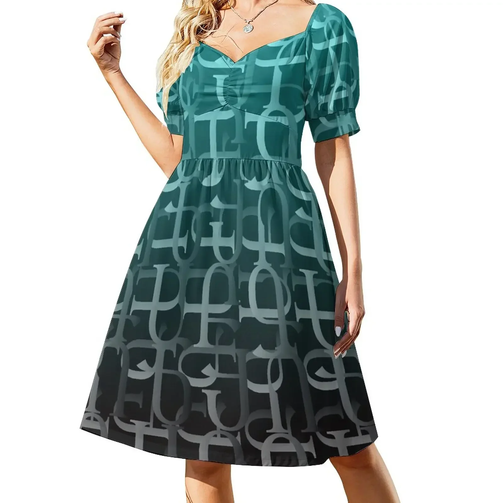 

Fun with Typography in Armenian Blue and Black Short-Sleeved Dress elegant chic women dresses promotion Dress