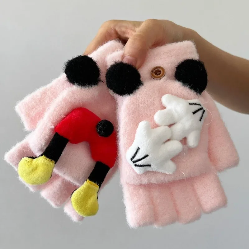 Disney Mickey Handschuhe Kreative hochwertige Cartoon Jungen und Mädchen Herbst und Winter Dual-Use-Finger-Flip wärmende Halbfinger-Abdeckung