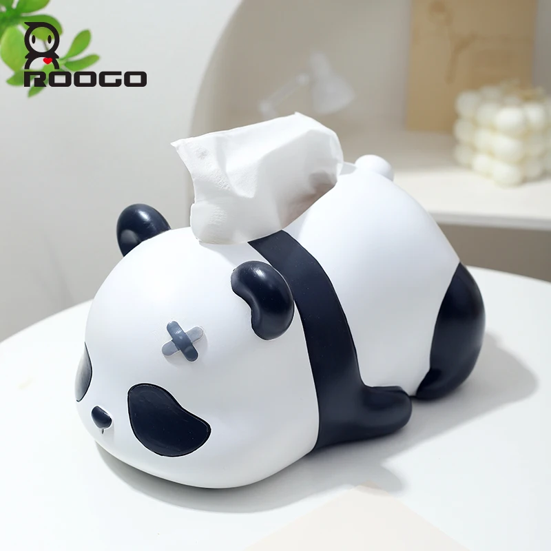 

ROOGO Nordic Style Resin Figurine Cartoon Panda Living Room Bathroom Tissue Box Home Desktop Decoration Ornaments