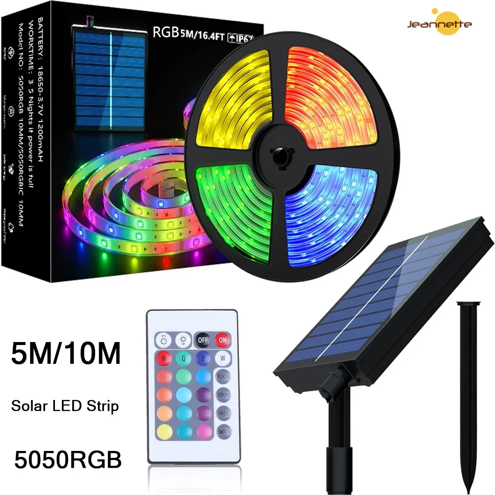 Solar/USB LED Strip Lights Outdoor 5050 LED Lights Solar Power RGB LED Lighting IP67 Waterproof Home Lights for Garden Wedding