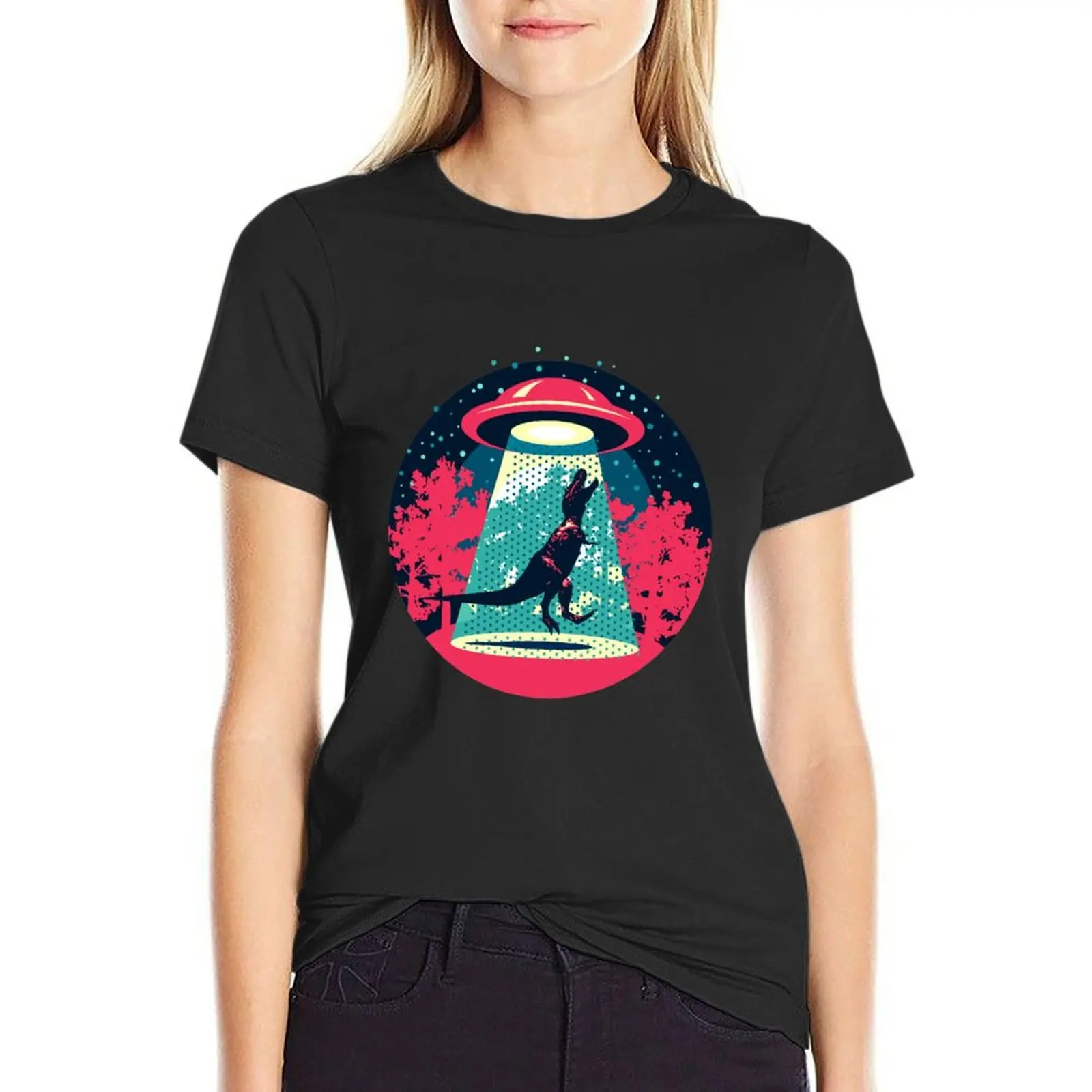 Beware UFO, T. Rex / Red T-Shirt Short sleeve tee hippie clothes korean fashion aesthetic clothes tshirts for Women