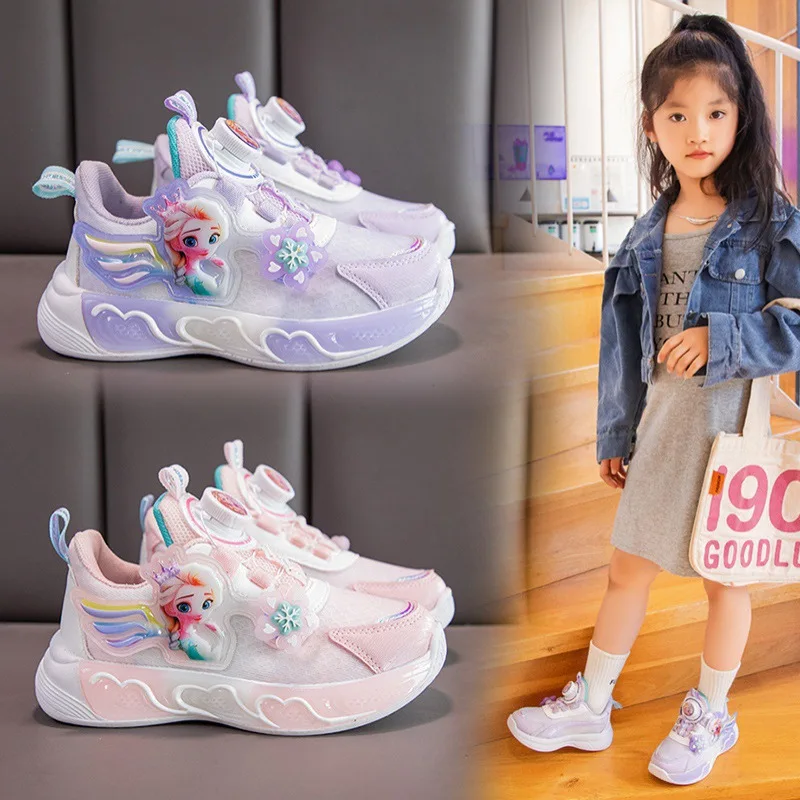 أحذية رياضية إلسا للأطفال، أحذية شبكية كرتونية للفتيات ملابس مدرسية متماسكة وصلت حديثًا للربيع