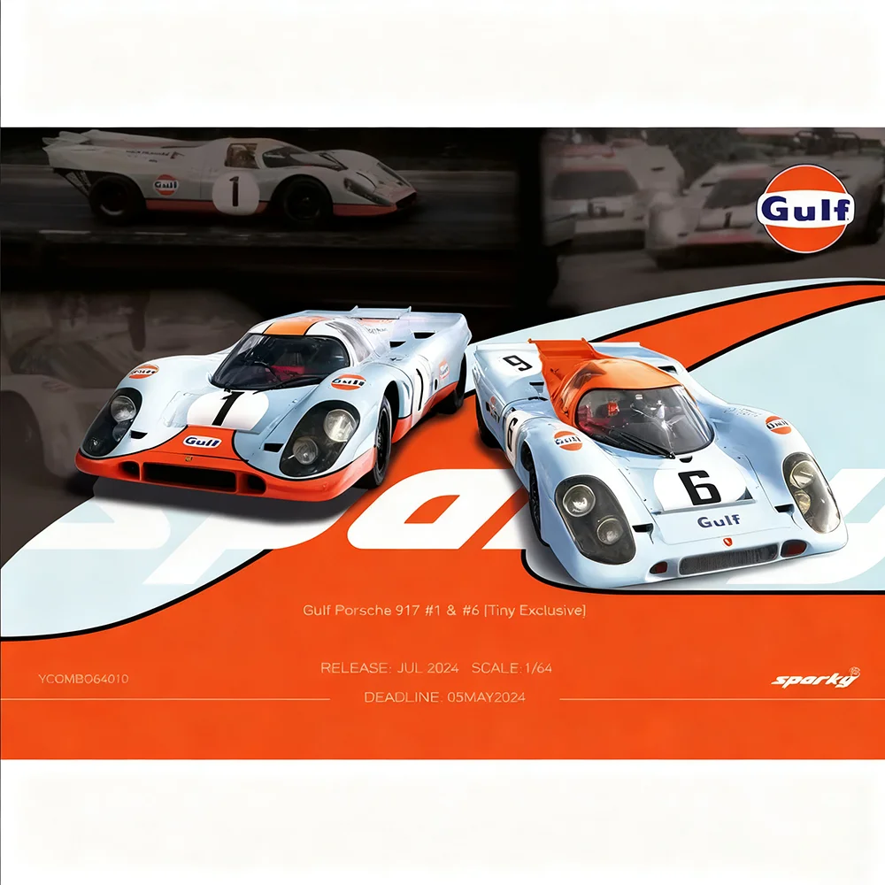 

Sparky Tiny Exclusive 1:64 Gulf Porsche 917 HK # 1 & # 6-сплавная литая под давлением модель автомобиля премиум-класса, игрушки, коллекционная деталь