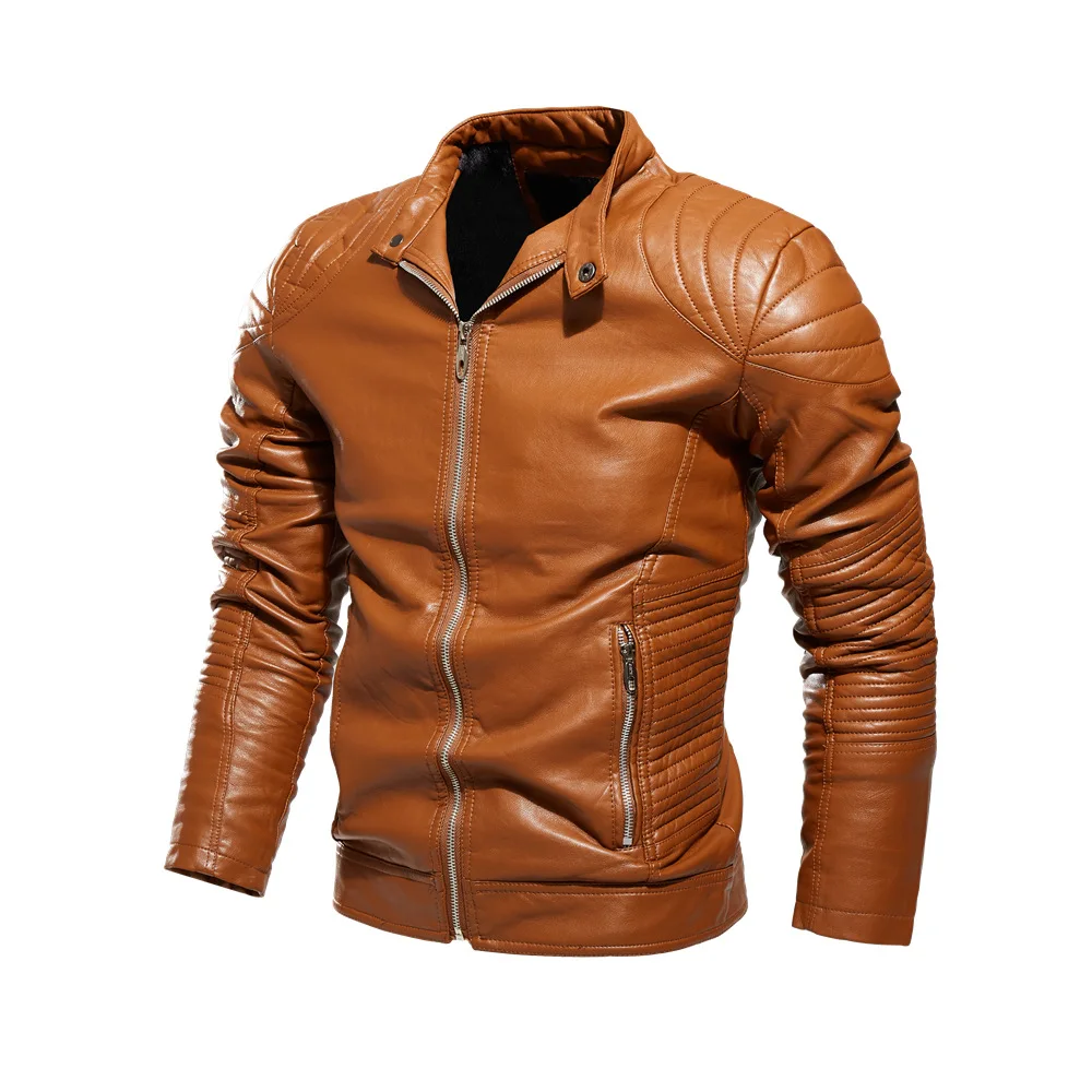 Leather jacket for men with added insulation for warmth. PU leather motorcycle-style trendy fashion  Leather jacket