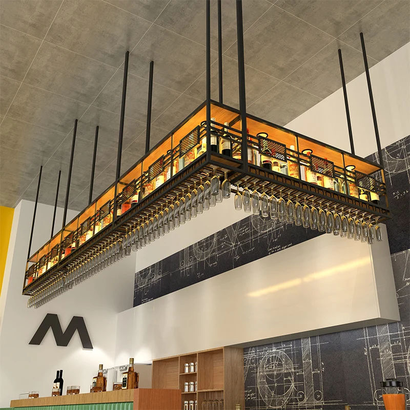 

Bar wine rack Hanging cabinet Shelf upside down red glass rack bottle rack Industrial wind hanging cup holder