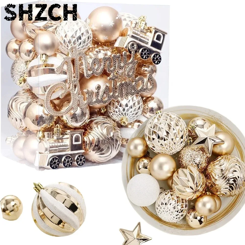 Neue Weihnachtsdekorationen mit Champagnergold-Kugeln, mit einem hellen, mattem Design und Wasserwellen-Effekt, Weihnachtsornamente.