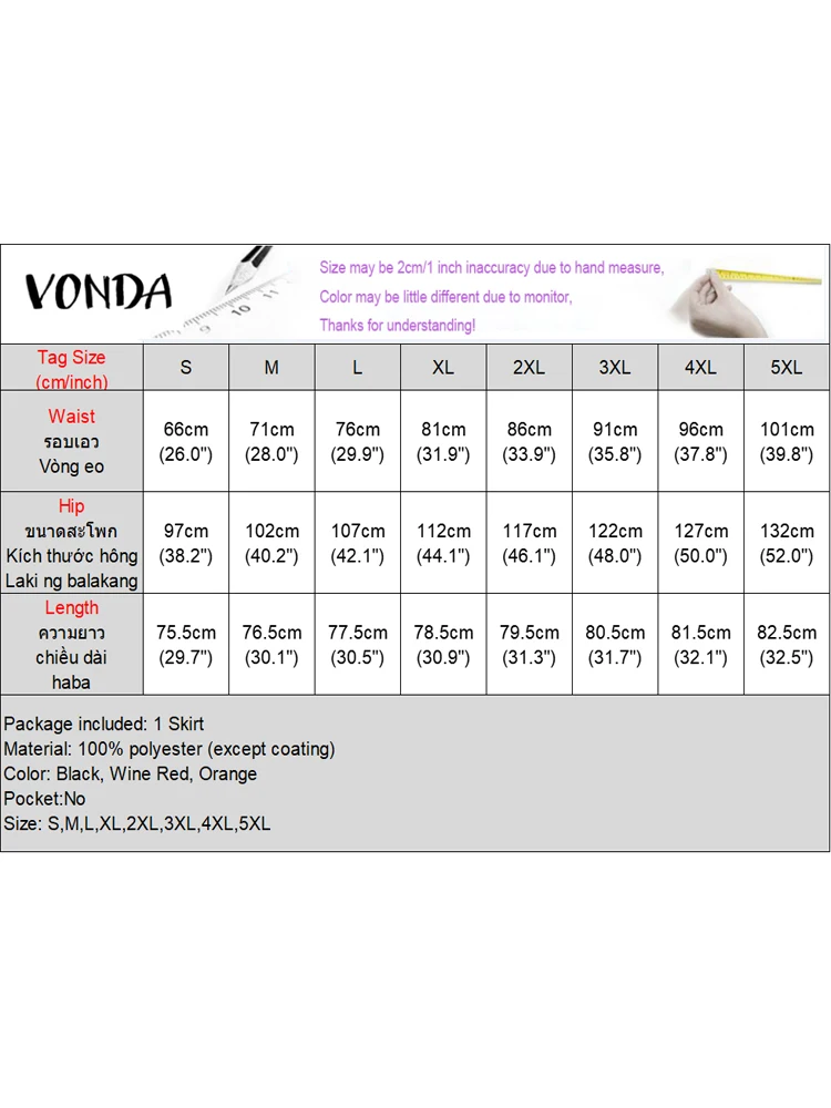 VONDA Fashion Work Skirts 2024 Casual Solid Ankle-Length Dresses Straight Slim Women Party Overskirts Streetwear Male Elegant