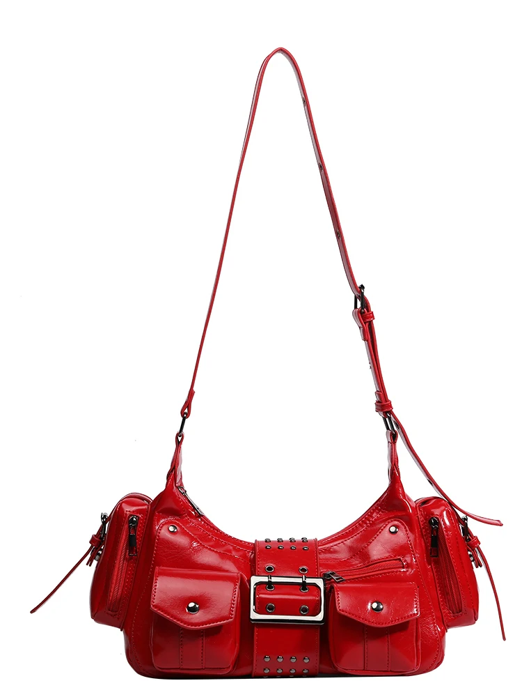 

Мотоциклетная сумка в стиле панк Sle, женская дизайнерская высококачественная сумка для подмышек в стиле ретро, персональная сумка на одно плечо, наклонная кри...