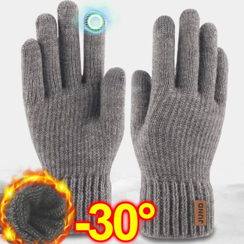 

Men Knitted Thick Thermal Full Finger Gloves Women Men Winter Outdoor Warm Wool Driving Fingerless Gloves Touchscreen Mittens