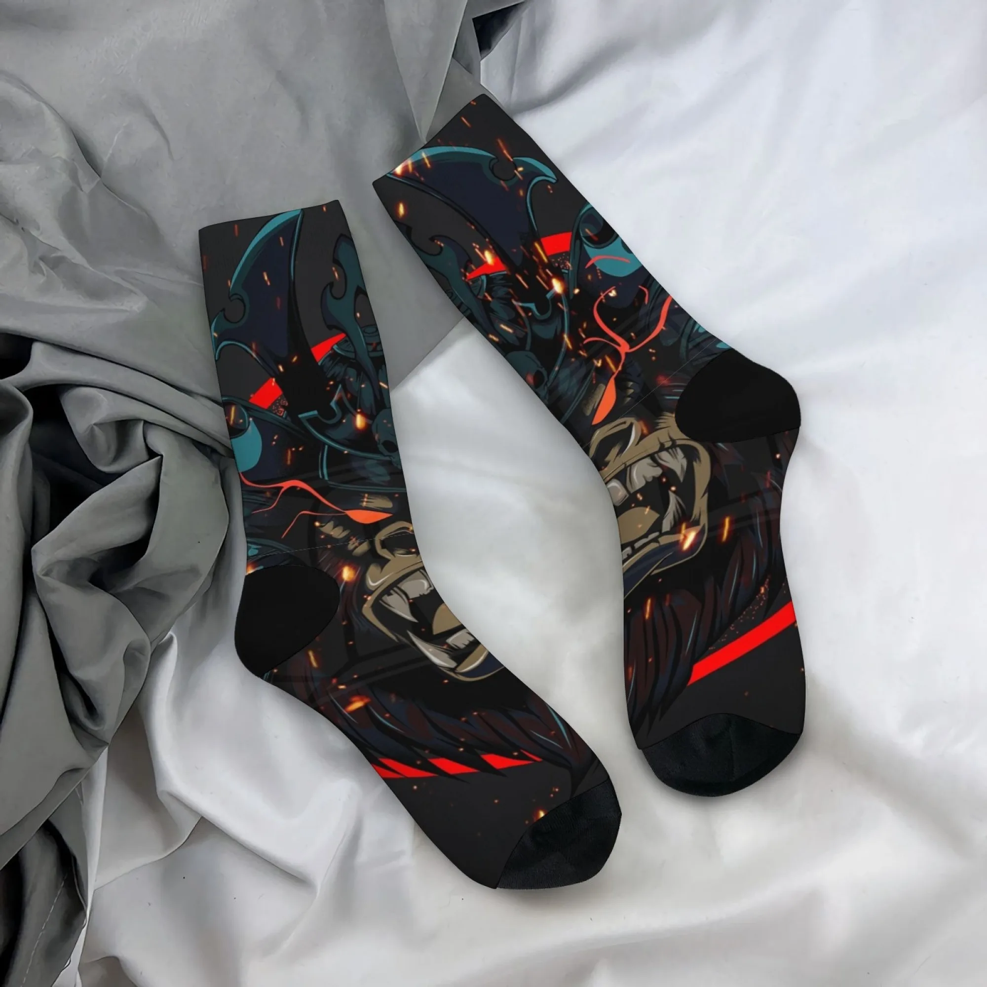 Neuartige Retro-Socken im dunklen Punk-Stil, japanischer Helm, Gorilla-Thema, Herrensocken, bequeme, atmungsaktive, rutschfeste Socken, lustiges Geschenk