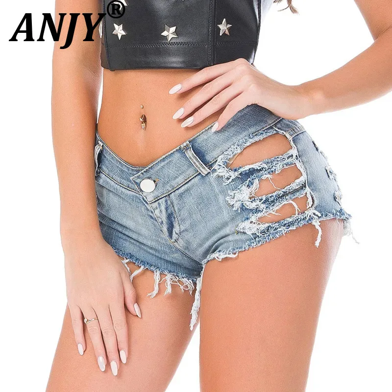 

ANJY 2026 Summer New Women Sexy Club Hot Girl Low Waist Denim Shorts Fashion Occidental Style Ripped Washed Skinny Jeans A21188