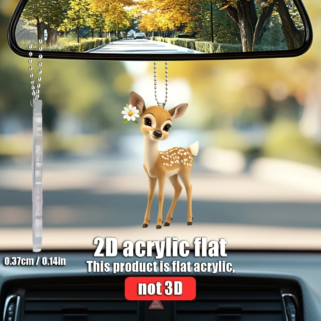 Enchanted Acrylic Deer Pendant 2D Design Antler Floral Details Car Interior Home Decor Backpack Accessories Keychains Ideal Gift