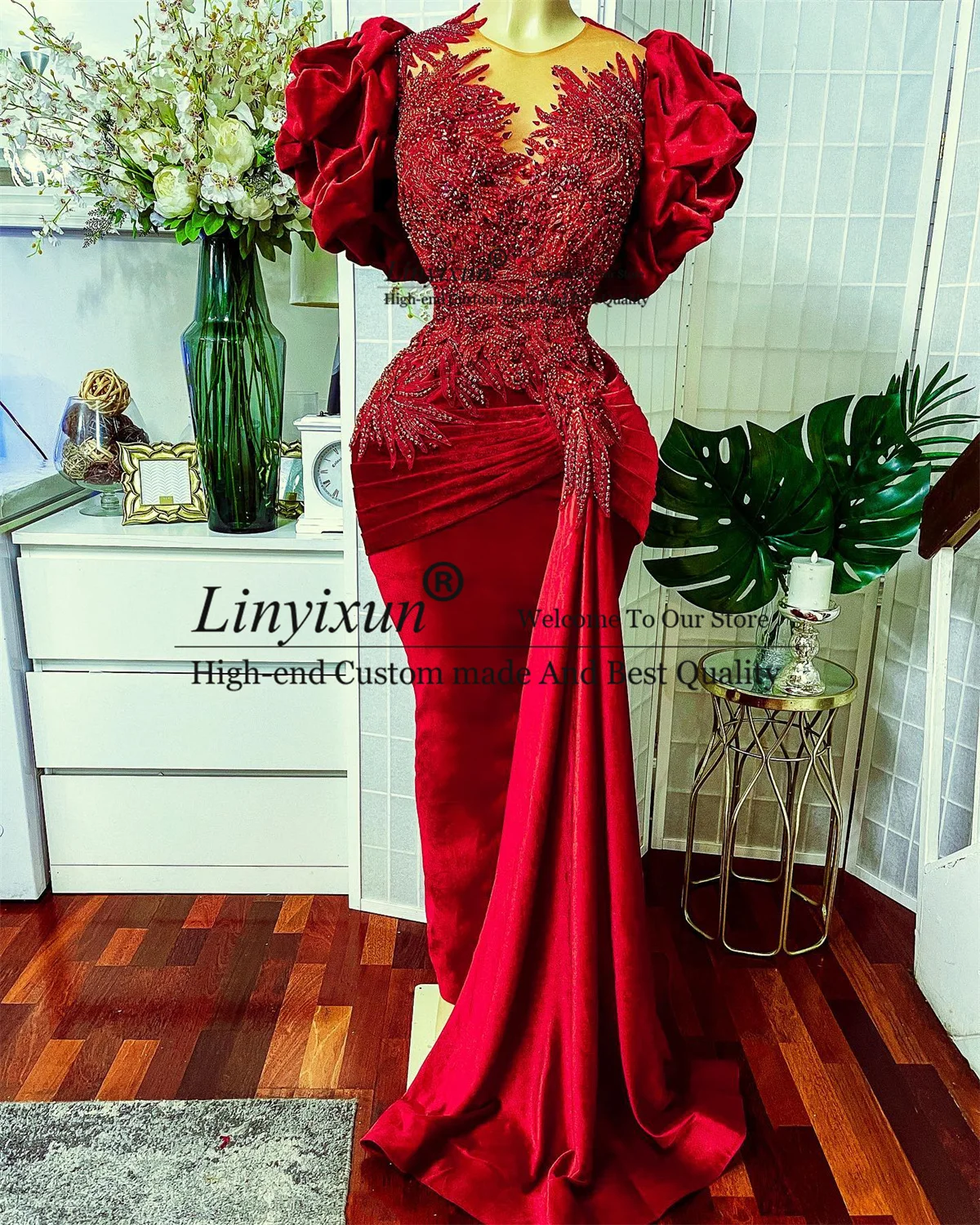 Luksusowe suknie balowe z koralikami i kryształkami z aplikacjami Koronkowe suknie wieczorowe Mermaid Africa Women Long Party Gala vestidos de festa