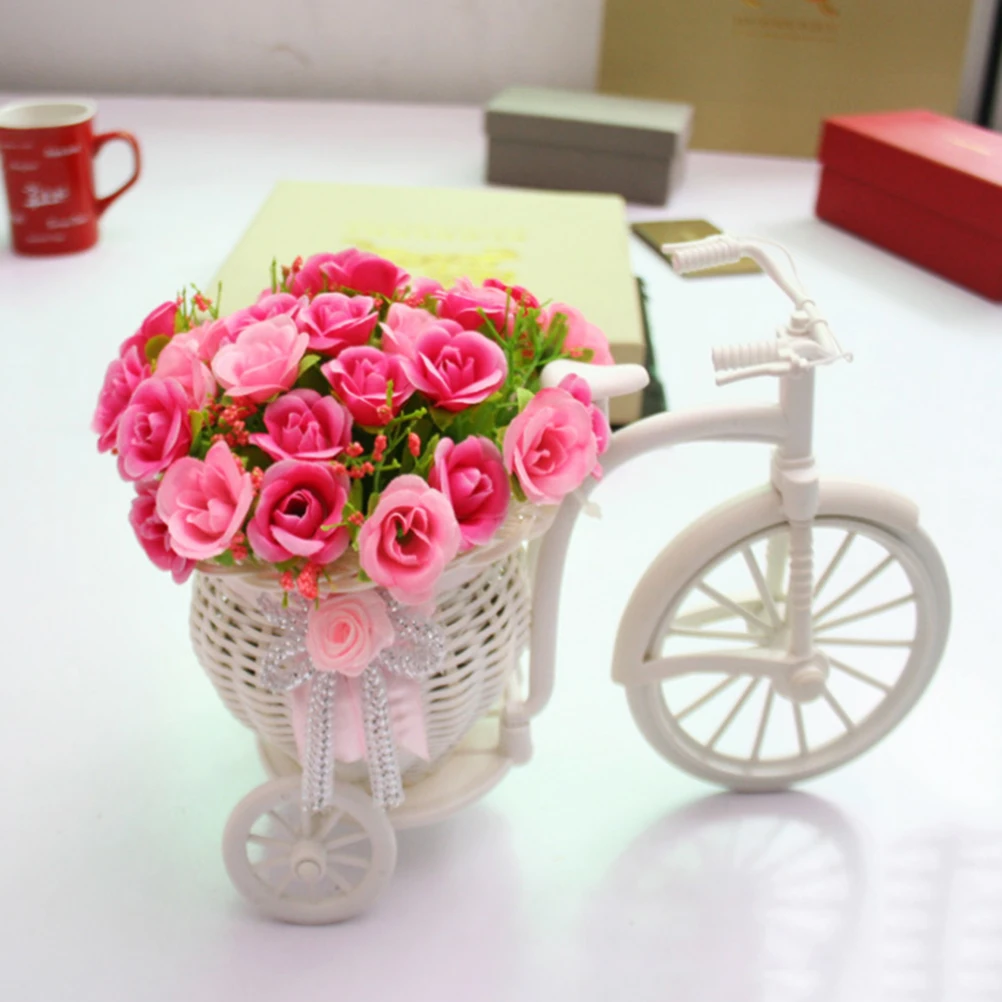 Cesta de plástico de gran tamaño para triciclo, contenedor de 26x16x12cm, diseño de bicicleta, flores, plantas, decoración de bodas para el hogar