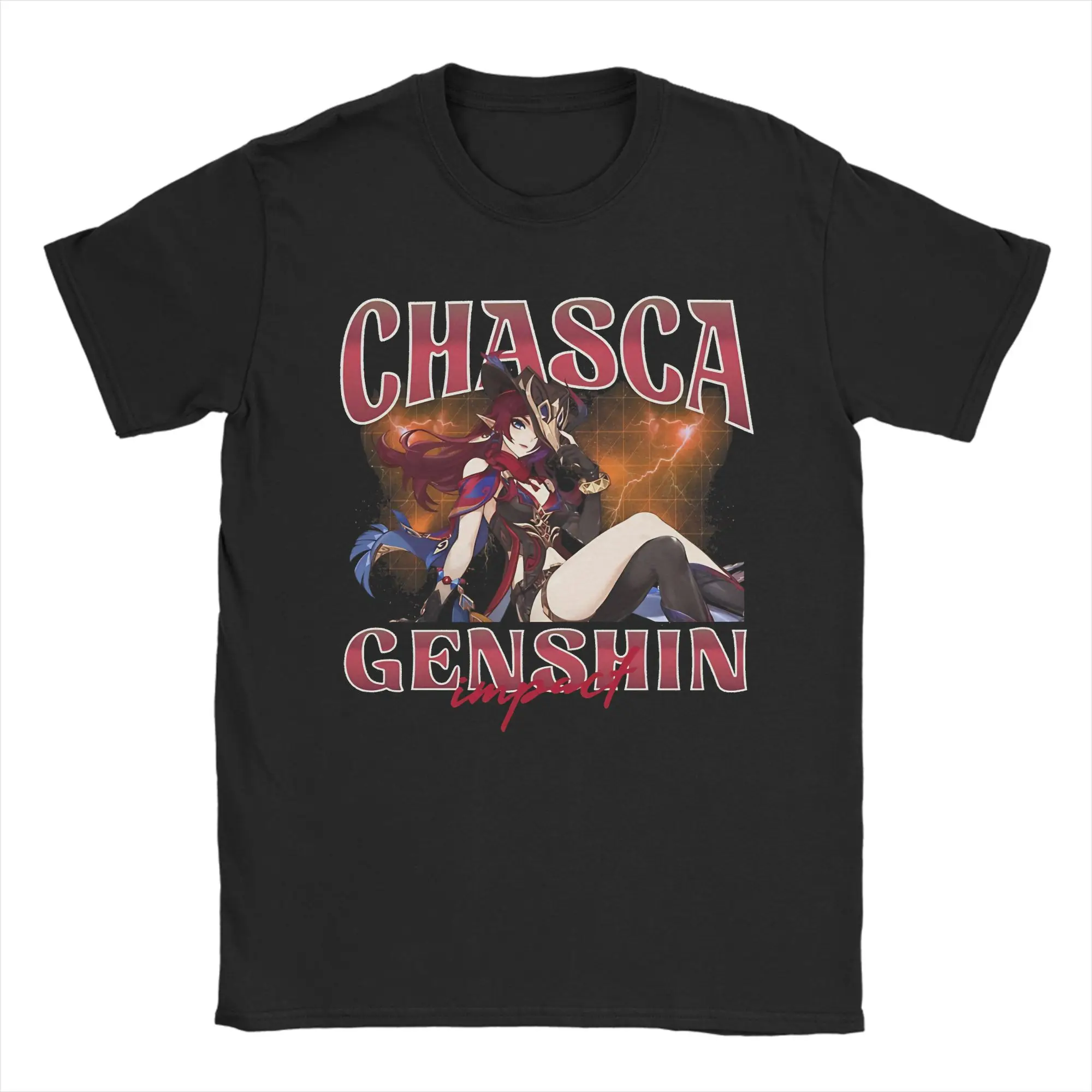 Chasca Genshin Impact T Shirts Men Cotton Vintage T-Shirts Round Collar  Tees Short Sleeve Clothing Printed