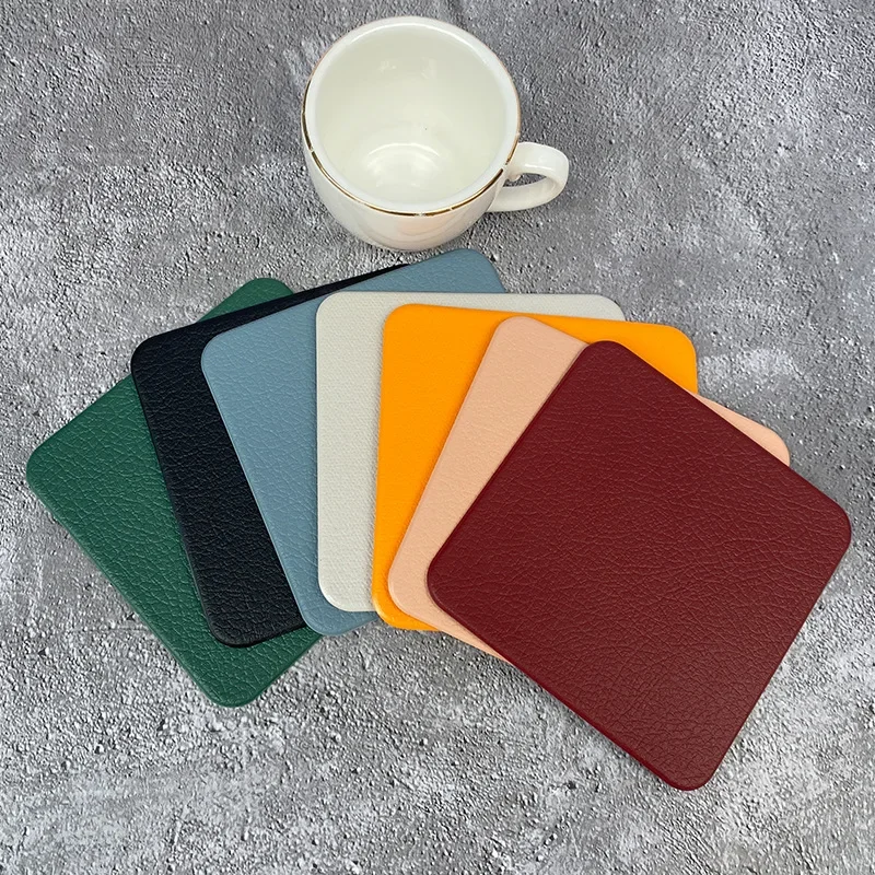 Square Imitation Leather Cup Mat Home Coaster Waterproof Oil Resistant Non-slip Pad Heat-insulating Tea Coffee Mug Drinks Holder