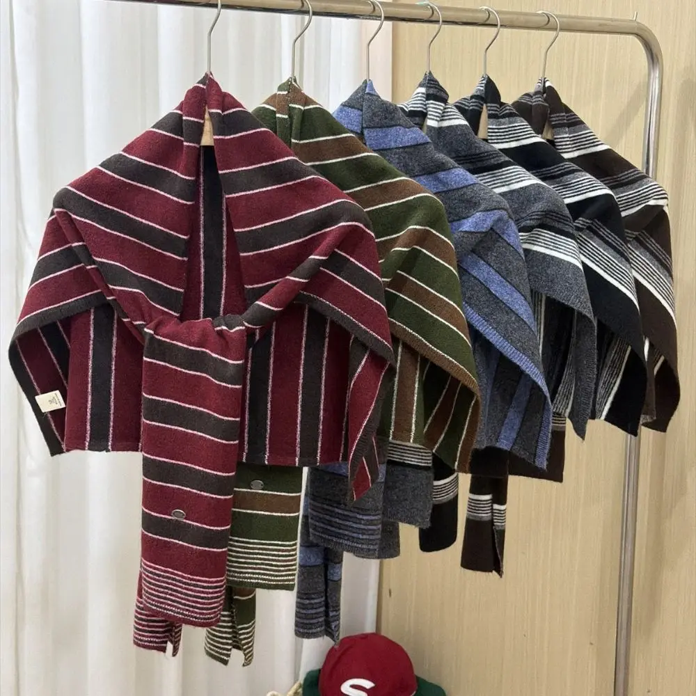 Elegant Cape T-Shaped Striped Shawl Cloak Warm Knitted Neck Wrap Neck Wraps Korean Style Large Wraps Scarf Accessories