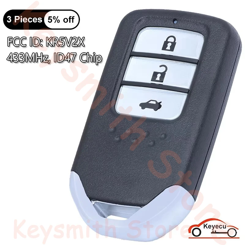 

KEYECU 3 кнопки 433 МГц ID47 чип для Honda City Civic Grace Jazz 2015 2016 автоматический умный пульт дистанционного управления FCC ID: KR5V2X