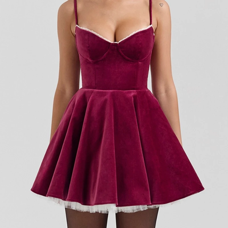 

2025 Retro White Hot Girl Outfit with Women's Suspender and Waist Cinching Dress Short Style