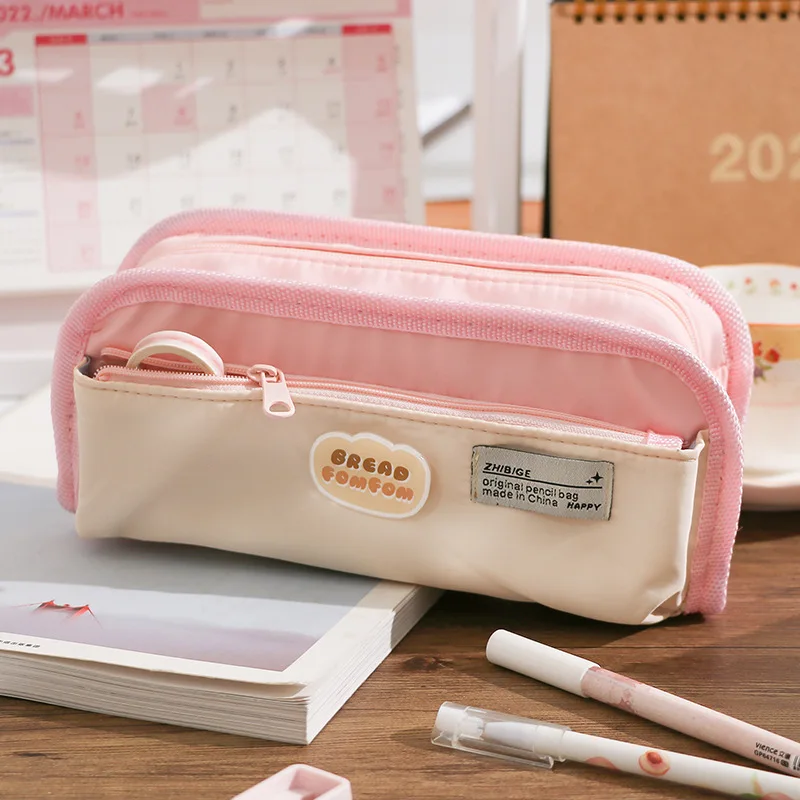 Big Capacity Pens Pencil Bag 3 Layers Stationery Bag for Students School Pencil Case Canvas Zipper Pencil Bag Pouch 22*10*9cm