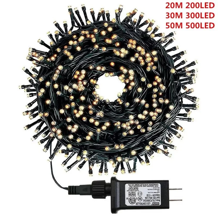 50/30M Led Christmas String Lights Outdoor 8 Modes Garden Fairy Lights Decor Wedding Garland Party Lights with 24V Safe Adapter