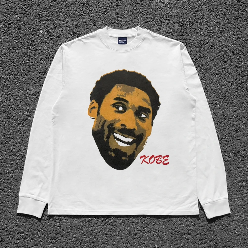 Kobe Bryant Graphics 100% Cotton T shirt Oversize Hip Hop Long sleeves TShirt Vintage Mens Spring and autumn Tees 2024 New