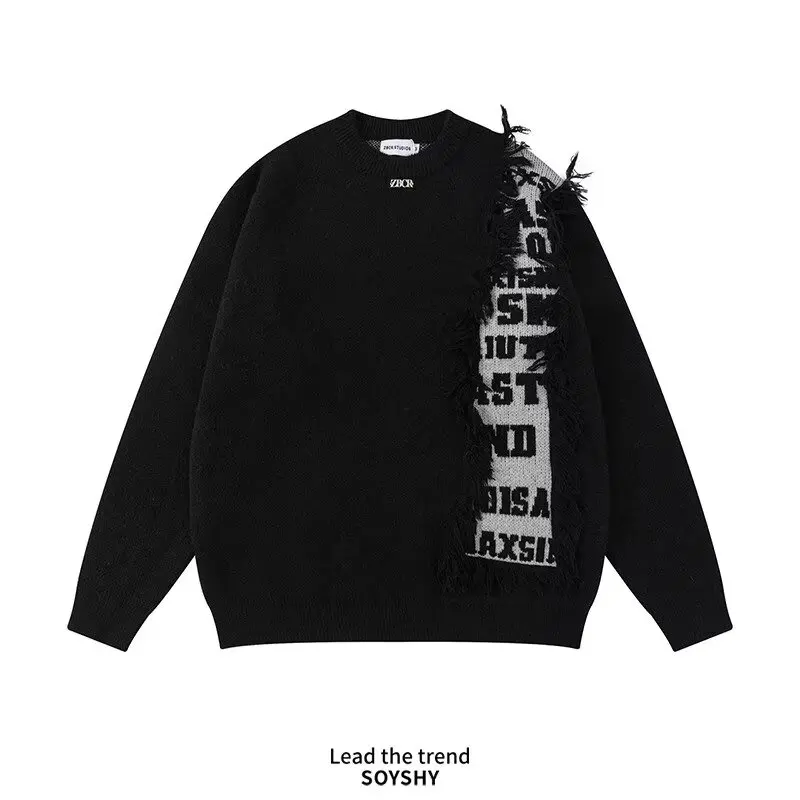 

American New Retro Hole Fake Two Sweaters For Men And Women Y2k Streetwear High Street Fashion Punk Style Loose Casual Sweater