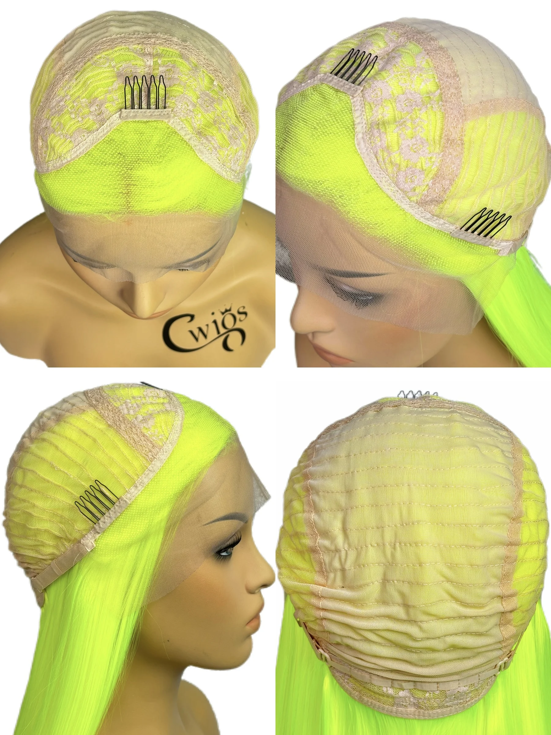 Cwigs fluor zierende neongrün kurze gerade Perücken synthetische transparente HD-Spitze Frontal Perücke für Frauen Cosplay Perücken täglichen Gebrauch