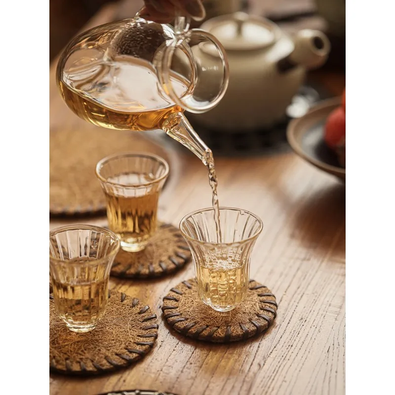 4Pcs-Set 8cm 10cm 10cm 16cm Retro Handmade Coconut Fiber Insulation Mat Coaster Tea Ceremony Stove Pad Tea Making