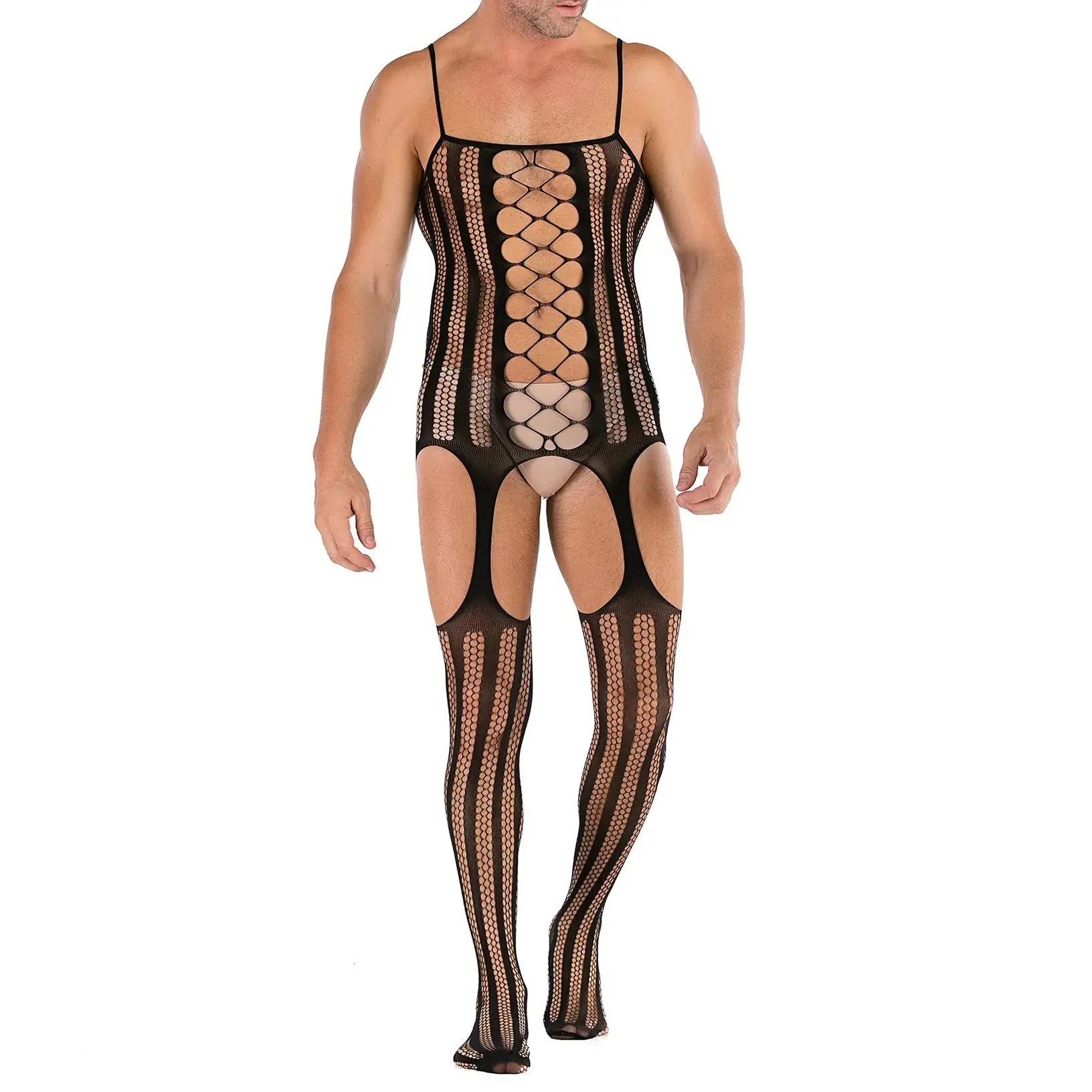 

Mens plus size black sexy lingerie fishnet onesie pantyhose men's erotic lingerie exotic lingerie crotch see-through leggings