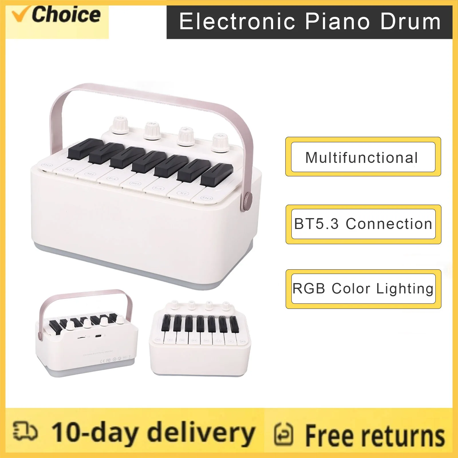 

Электронное пианино с Bluetooth-колонкой и функцией электронных барабанов, миниатюрное перезаряжаемое электронное пианино-барабан с RGB-подсветкой