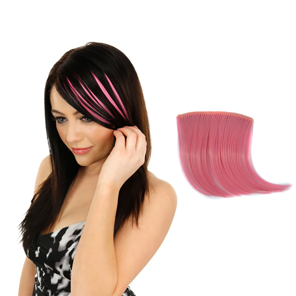 

Красочные заколки из синтетических волос с челкой, градиентный шиньон, искусственные наращивание волос для женщин и девочек, наращивание волос